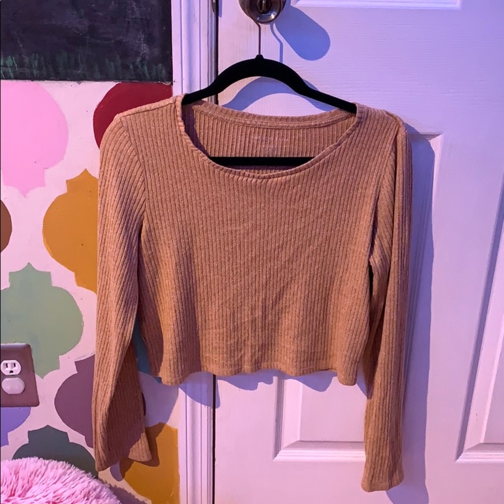 tan american eagle cropped long sleeve